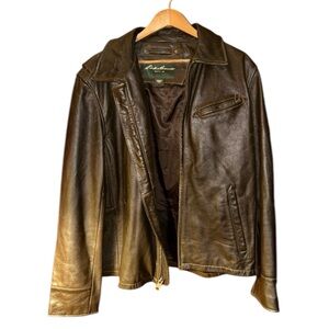 Eddie Bauer Men’s Large Brown Y2K Leather Bomber Jacket